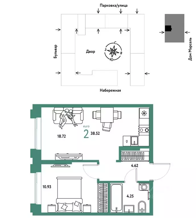 2-к кв. Тюменская область, Тюмень Береговая ул., 100к2 (38.52 м) - Фото 0