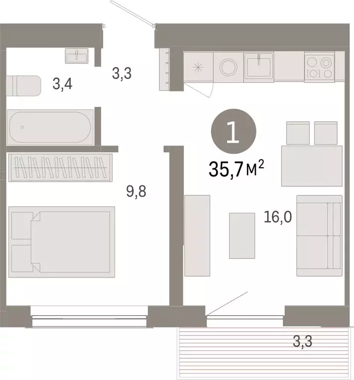 1-комнатная квартира: Новосибирск, Большевистская улица, с49 (35.7 м) - Фото 1