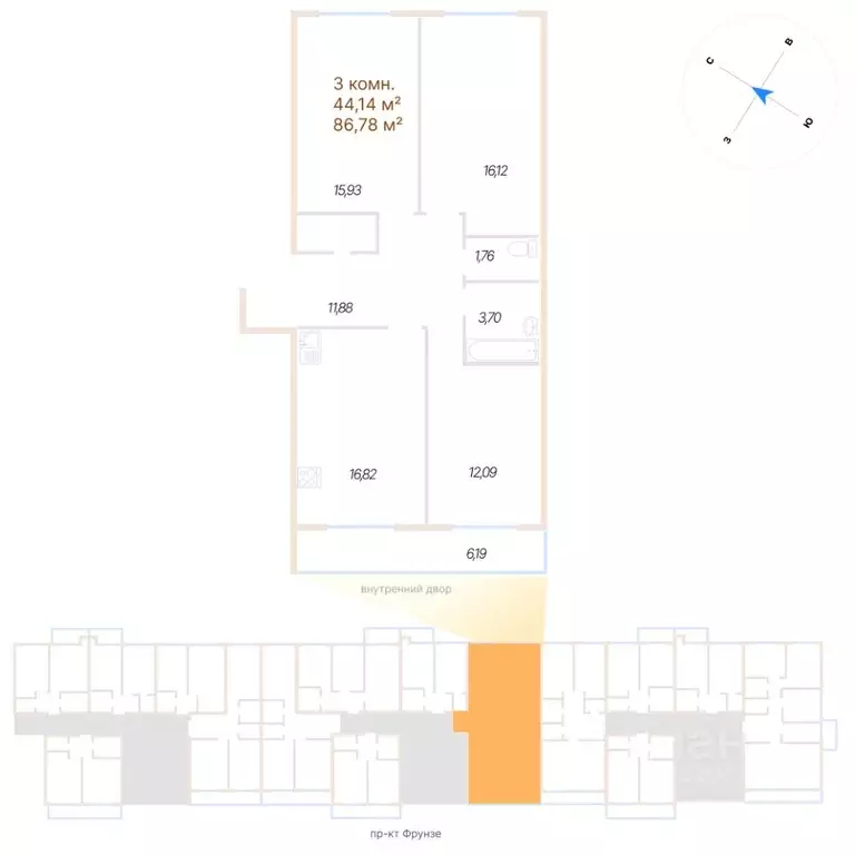 3-к кв. Ярославская область, Ярославль просп. Фрунзе, 83 (86.78 м) - Фото 2