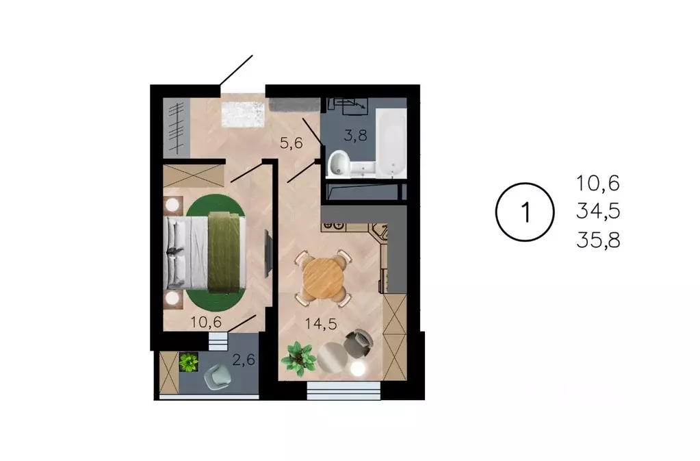 1-к кв. Воронежская область, Воронеж ул. Рокоссовского, 47 (35.8 м) - Фото 1