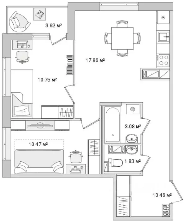 3-к кв. Санкт-Петербург Белоостровская ул., 10к2 (58.07 м) - Фото 1