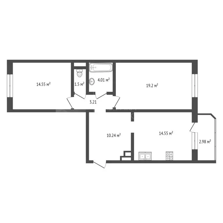 2-комнатная квартира: Тюмень, улица Константина Посьета, 11к1 (68 м) - Фото 0