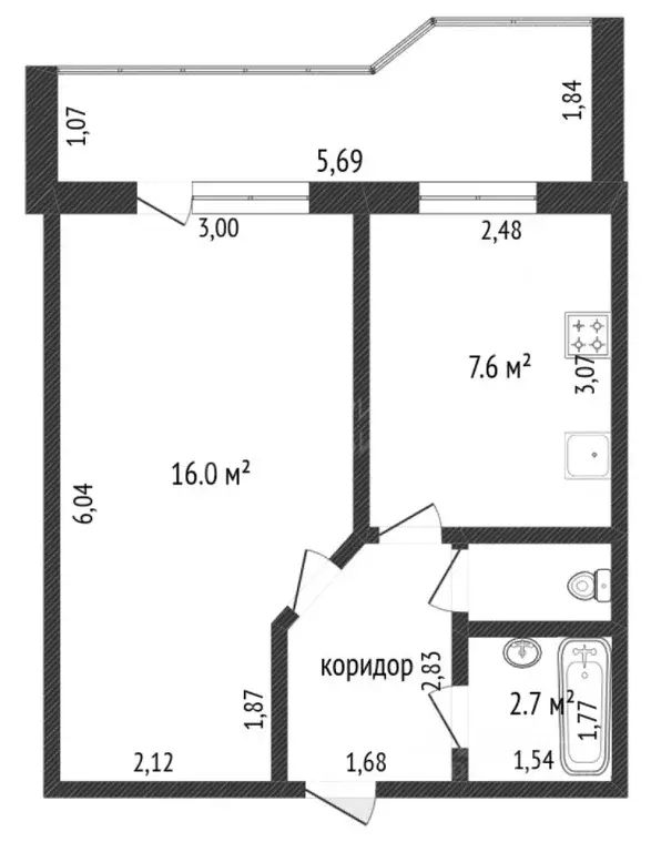 1-к кв. Тюменская область, Тюмень Депутатская ул., 78к1 (32.0 м) - Фото 1