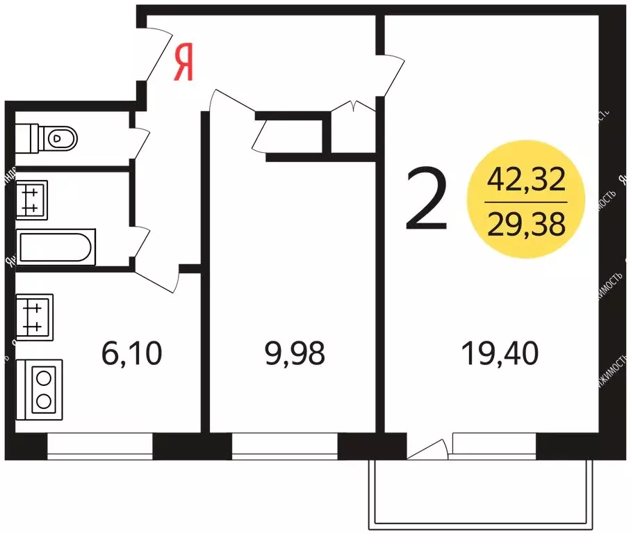 2-комнатная квартира: Москва, Врачебный проезд, 10к1 (45 м) - Фото 1