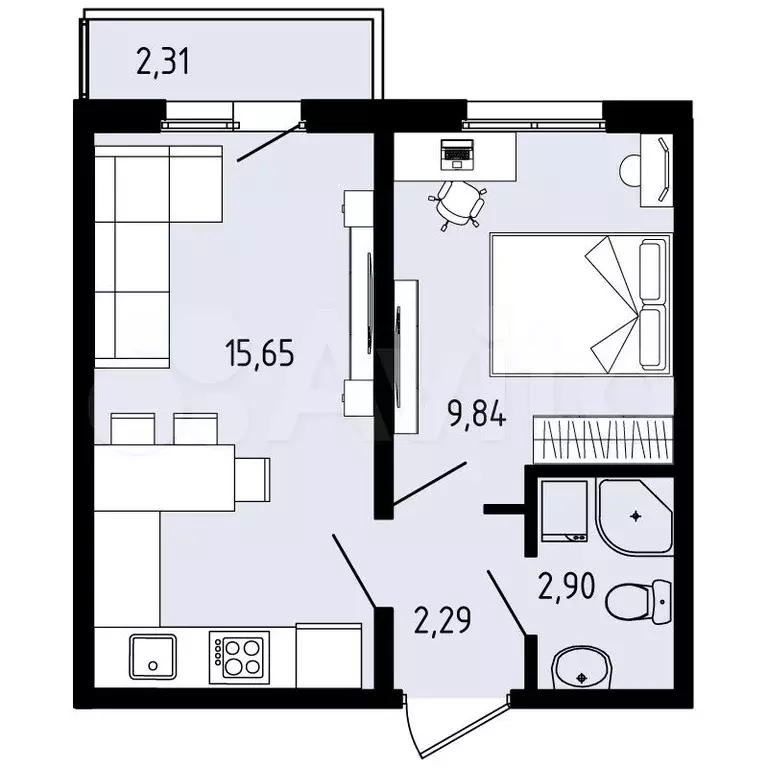 2-к. квартира, 31,4 м, 4/4 эт. - Фото 0