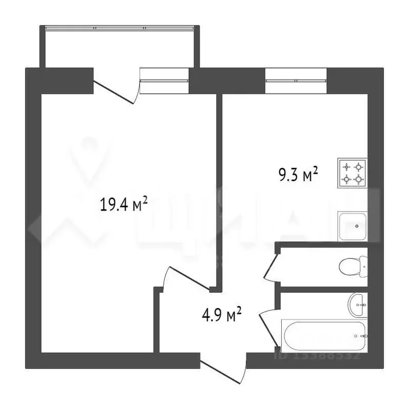 1-к кв. Красноярский край, Красноярск Ульяновский просп., 32Б (38.1 м) - Фото 2