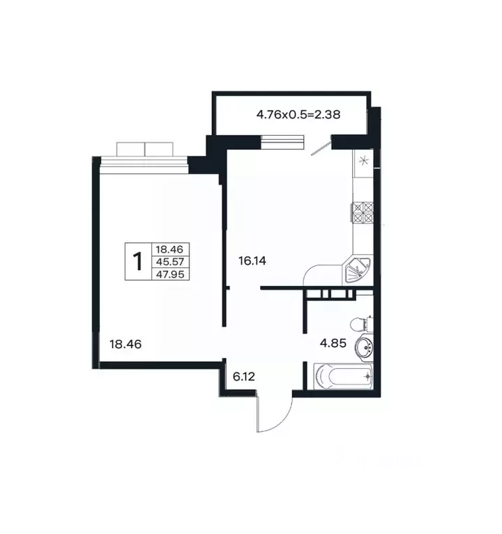 1-к кв. Краснодарский край, Краснодар ул. Шоссе Нефтяников, 26 (47.95 ... - Фото 0