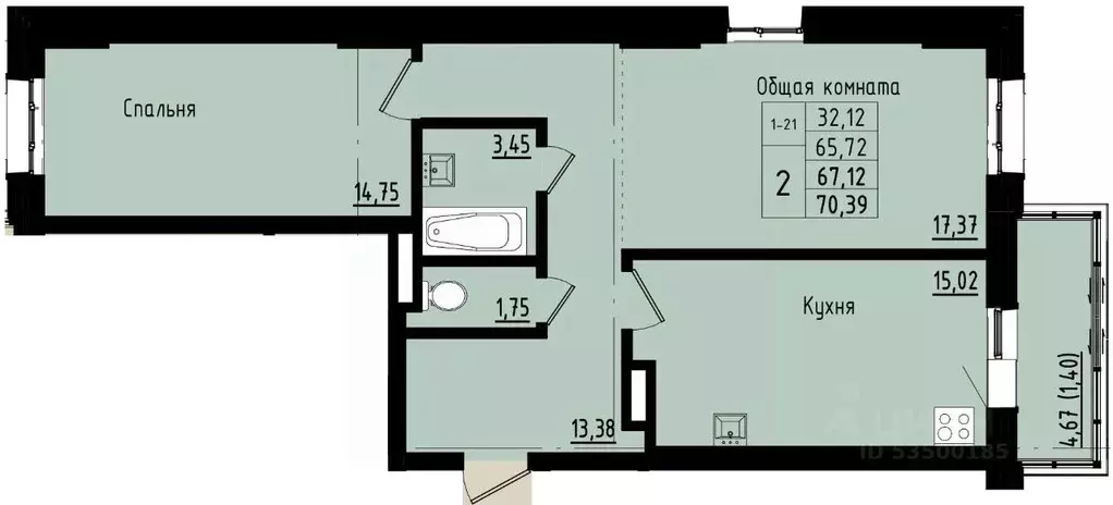 2-к кв. Саха (Якутия), Покровск ул. Орджоникидзе, 68 (67.12 м) - Фото 0
