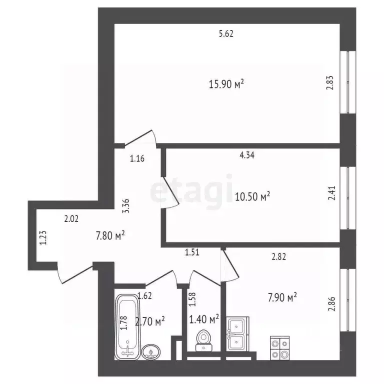 2-к кв. Ямало-Ненецкий АО, Новый Уренгой ул. Нефтяников, 16 (46.2 м) - Фото 2