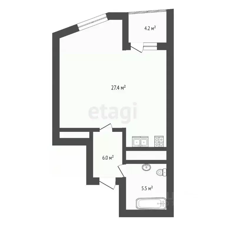 1-к кв. Ханты-Мансийский АО, Ханты-Мансийск ул. Объездная, 59А (44.4 ... - Фото 2