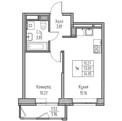 1-к кв. Санкт-Петербург ул. Ивинская, 1к4 (33.09 м) - Фото 1