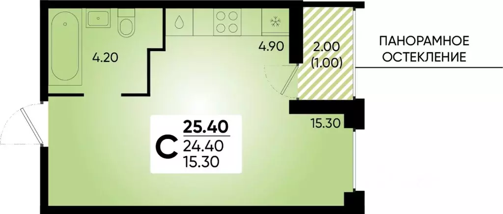 Студия Краснодарский край, Краснодар ул. Доблести, 8 (25.4 м) - Фото 1