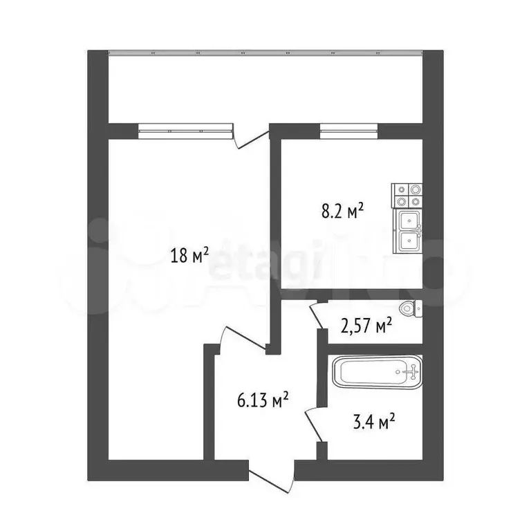 1-к. квартира, 38,3 м, 8/9 эт. - Фото 0