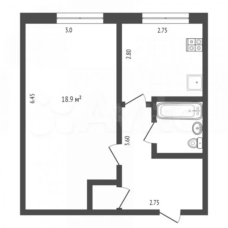 1-к. квартира, 36,5 м, 1/7 эт. - Фото 0