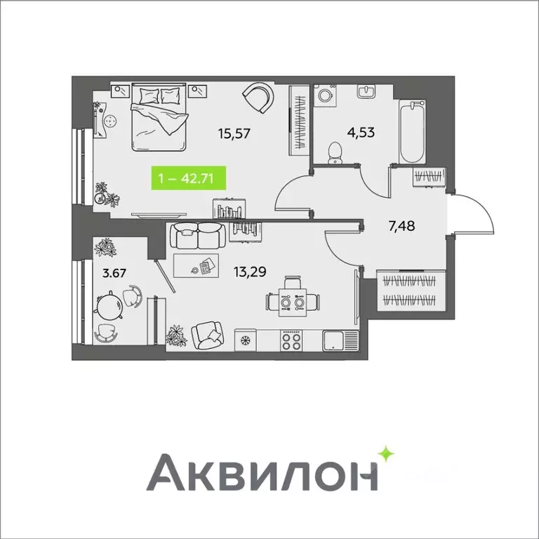 1-к кв. Архангельская область, Архангельск ул. Розы Шаниной, 4 (42.71 ... - Фото 1