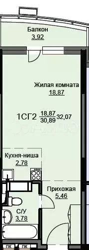 Квартира-студия, 32,5 м, 17/17 эт. - Фото 0