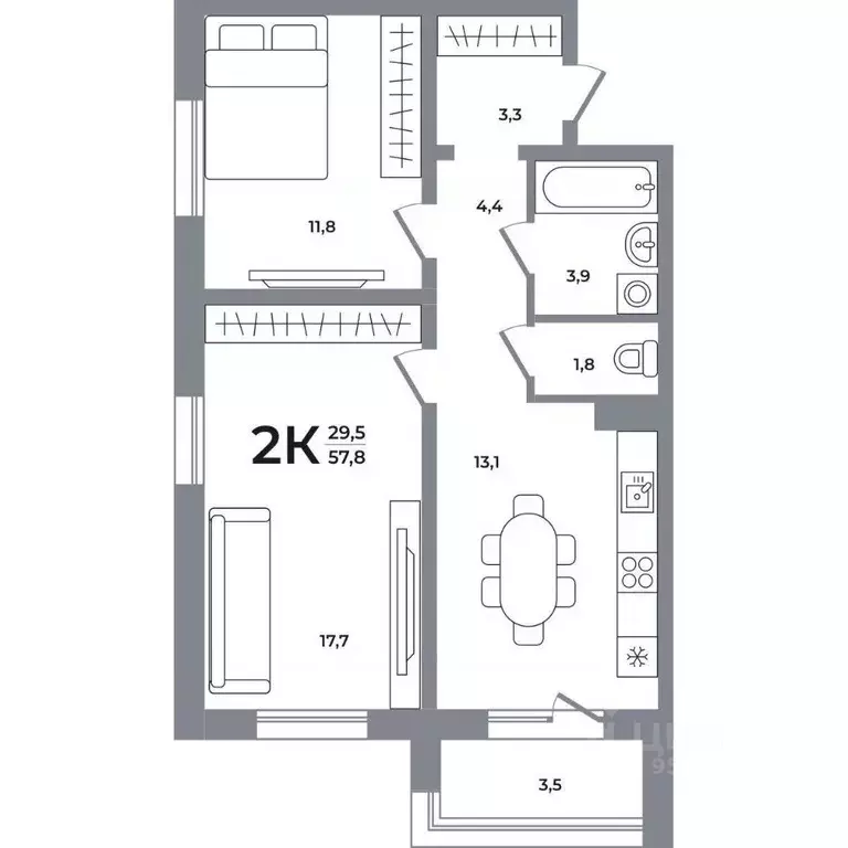 2-к кв. Новосибирская область, Новосибирск Беловежский мкр,  (57.5 м) - Фото 0