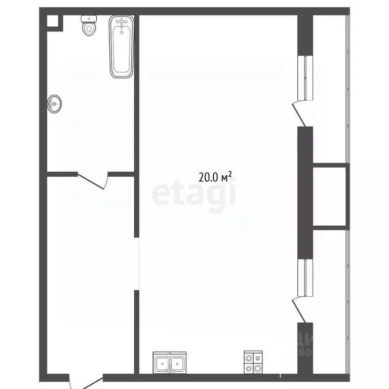 Студия Ставропольский край, Ессентуки Первомайская ул. (42.0 м) - Фото 2