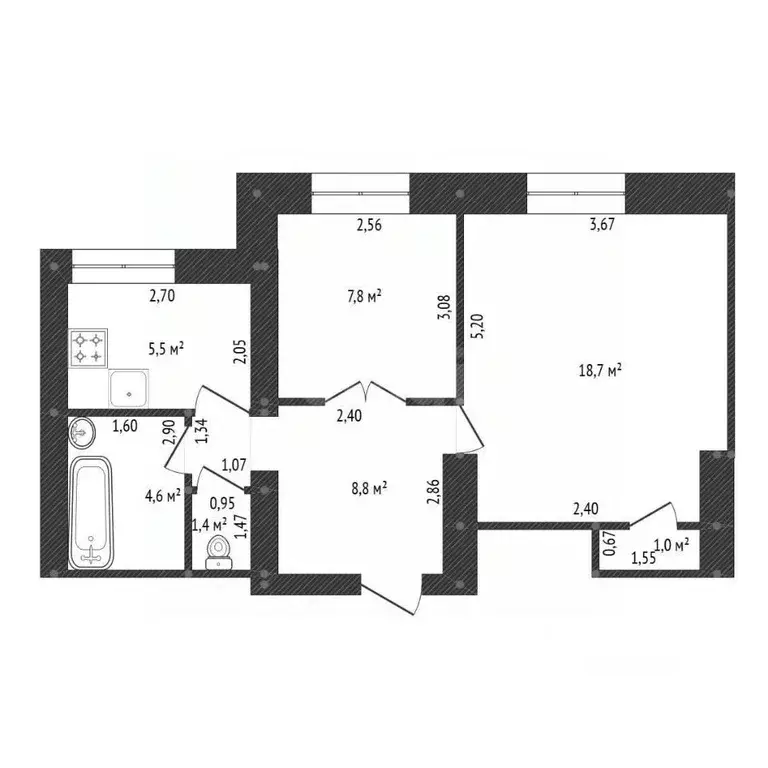2-к кв. Башкортостан, Уфа Первомайская ул., 26 (47.8 м) - Фото 2