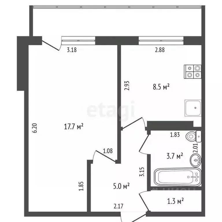 1-к кв. Башкортостан, Стерлитамак ул. 7 Ноября, 101 (37.5 м) - Фото 2