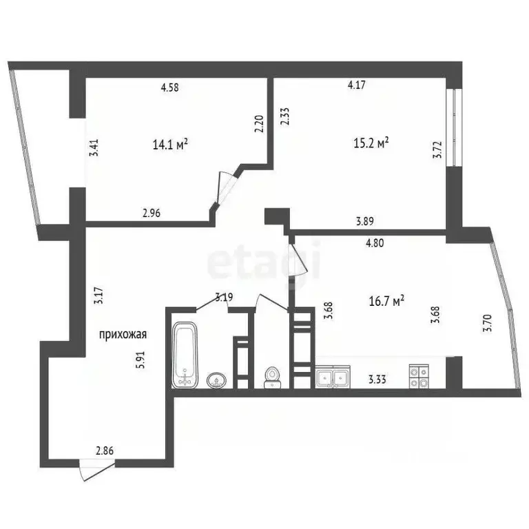 2-к кв. Белгородская область, Белгород Гостенская ул., 16А (72.1 м) - Фото 1