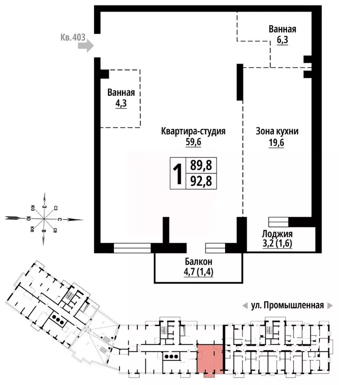 1-к кв. Алтайский край, Барнаул Промышленная ул., 10 (92.0 м) - Фото 1
