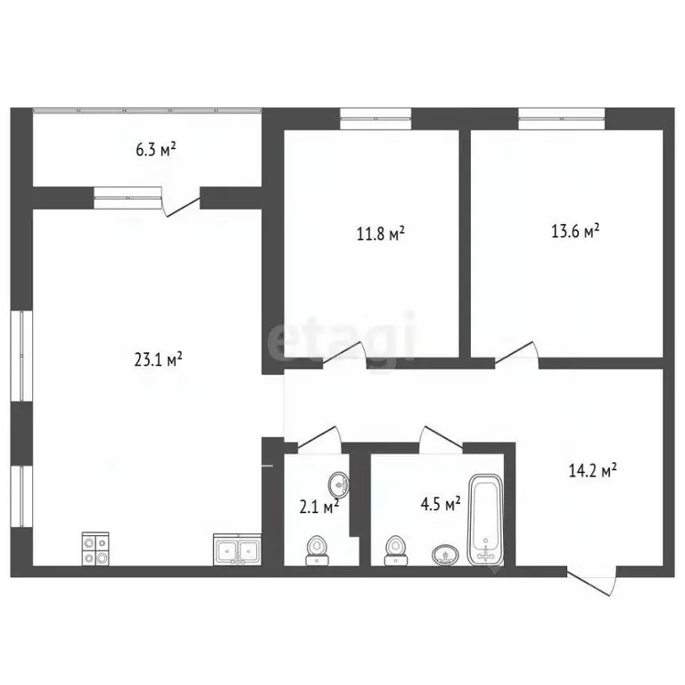 2-к кв. Тюменская область, Тюмень ул. Монтажников, 59 (69.0 м) - Фото 1