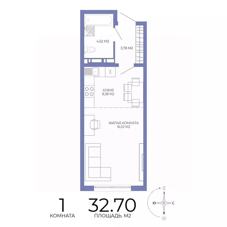1-к кв. Пензенская область, Пенза Лугометрия жилой комплекс (32.7 м) - Фото 1