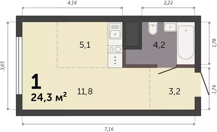 Квартира-студия: Екатеринбург, Базовый переулок, 47П (24.3 м) - Фото 0