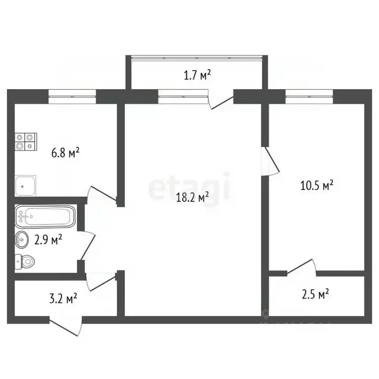 2-к кв. Псковская область, Псков ул. Некрасова, 6 (42.6 м) - Фото 2