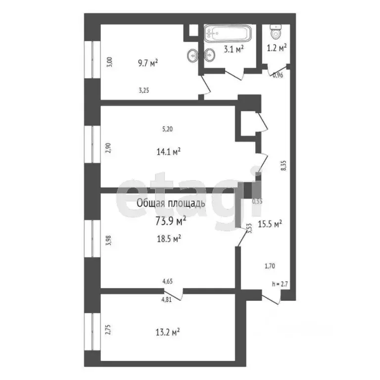 3-к кв. Брянская область, Брянск ул. Фокина, 37 (73.9 м) - Фото 1