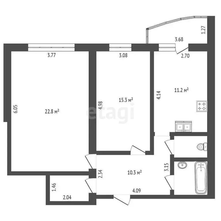 2-комнатная квартира: Тюмень, Широтная улица, 136к6 (67.3 м) - Фото 1