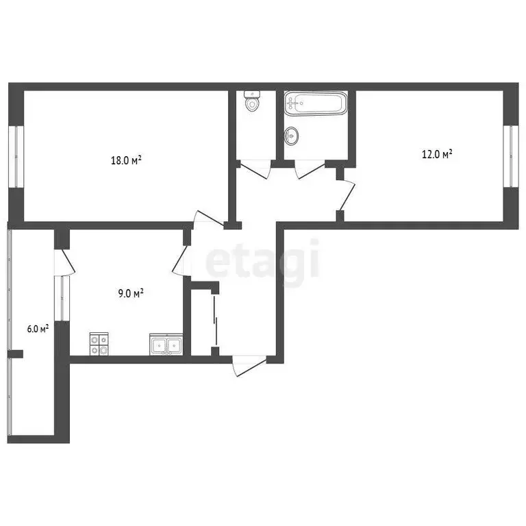 2-комнатная квартира: село Конобеево, улица Учхоз, 9 (54 м) - Фото 1
