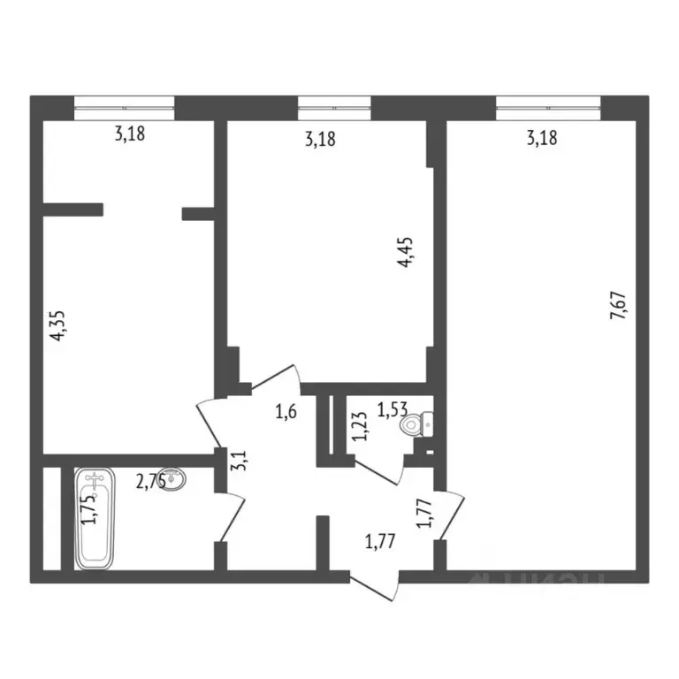 2-к кв. Тюменская область, Тюмень ул. Братьев Бондаревых, 1 (72.0 м) - Фото 1