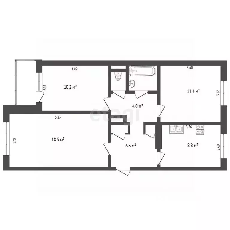 3-к кв. Архангельская область, Архангельск ул. Урицкого, 51 (63.7 м) - Фото 2