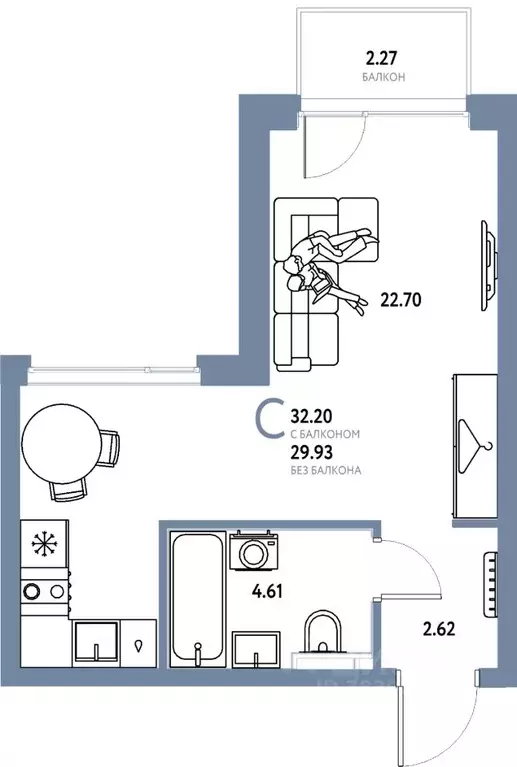 Студия Свердловская область, Екатеринбург ул. Шефская, 28А (32.2 м) - Фото 1