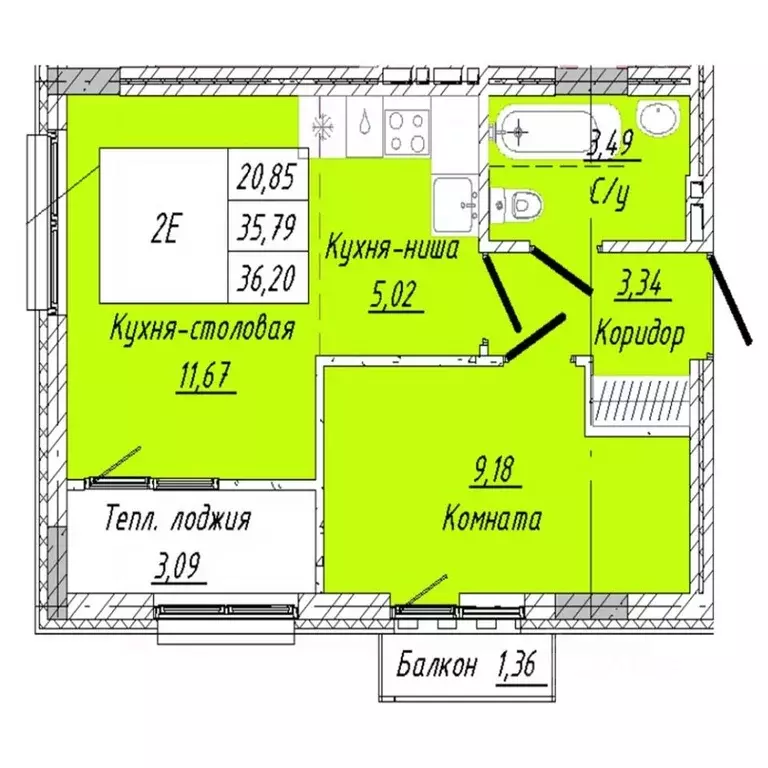 1-к кв. Омская область, Омск ул. 2-я Дачная (36.2 м) - Фото 1
