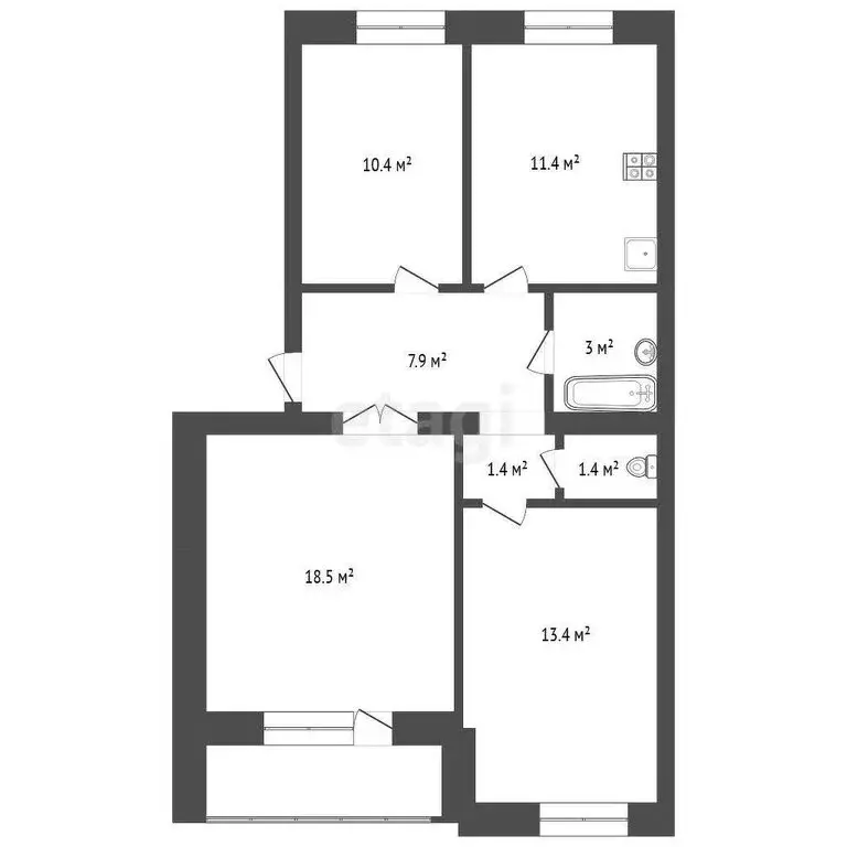 3-комнатная квартира: Ялуторовск, улица Ворошилова, 55В (86.1 м) - Фото 1