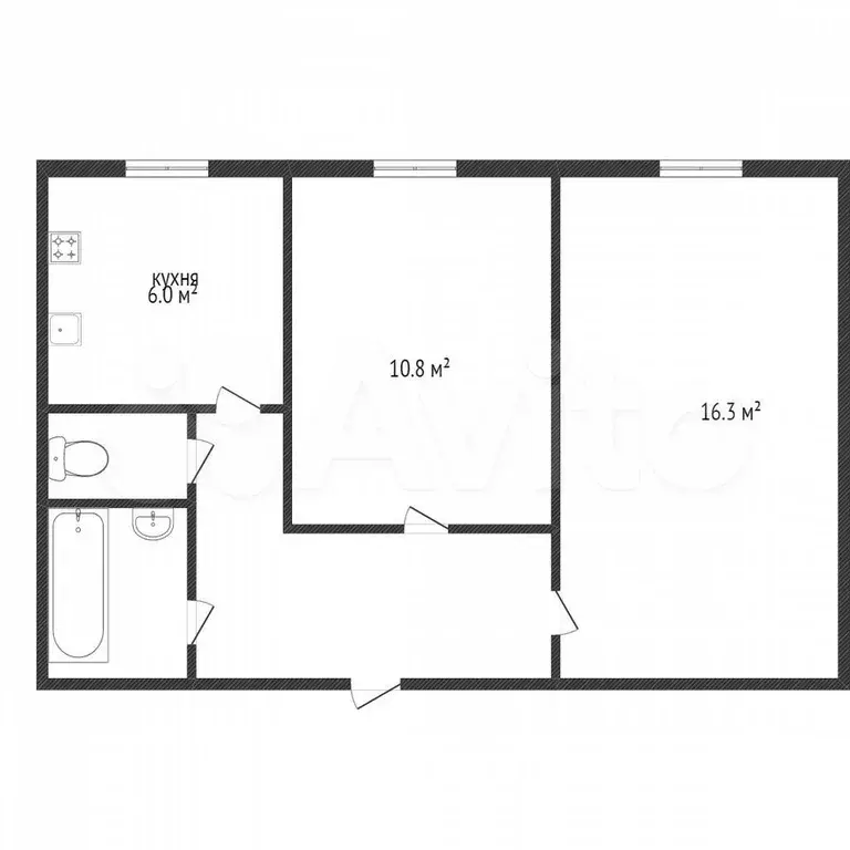 2-к. квартира, 54,7 м, 2/5 эт. - Фото 0