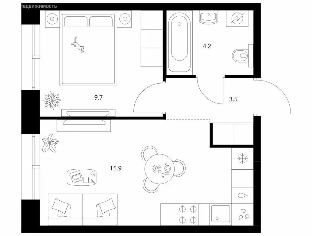 1-комнатная квартира: Казань, ЖК Сиберово, 3 (33.3 м) - Фото 1