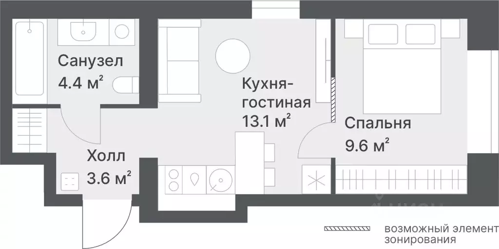 1-к кв. Тюменская область, Тюмень Кремлевская ул., 97 (30.7 м) - Фото 0
