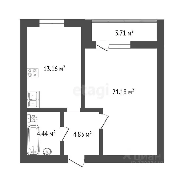 1-к кв. Тюменская область, Тюмень ул. Тимофея Кармацкого, 9 (45.46 м) - Фото 1