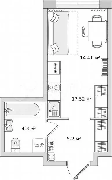 Квартира-студия, 24,2м, 18/21эт. - Фото 0