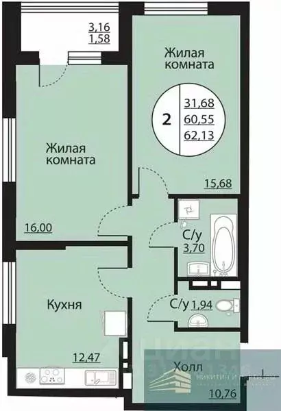 2-к кв. Воронежская область, Воронеж Московский просп., 138 (62.1 м) - Фото 0