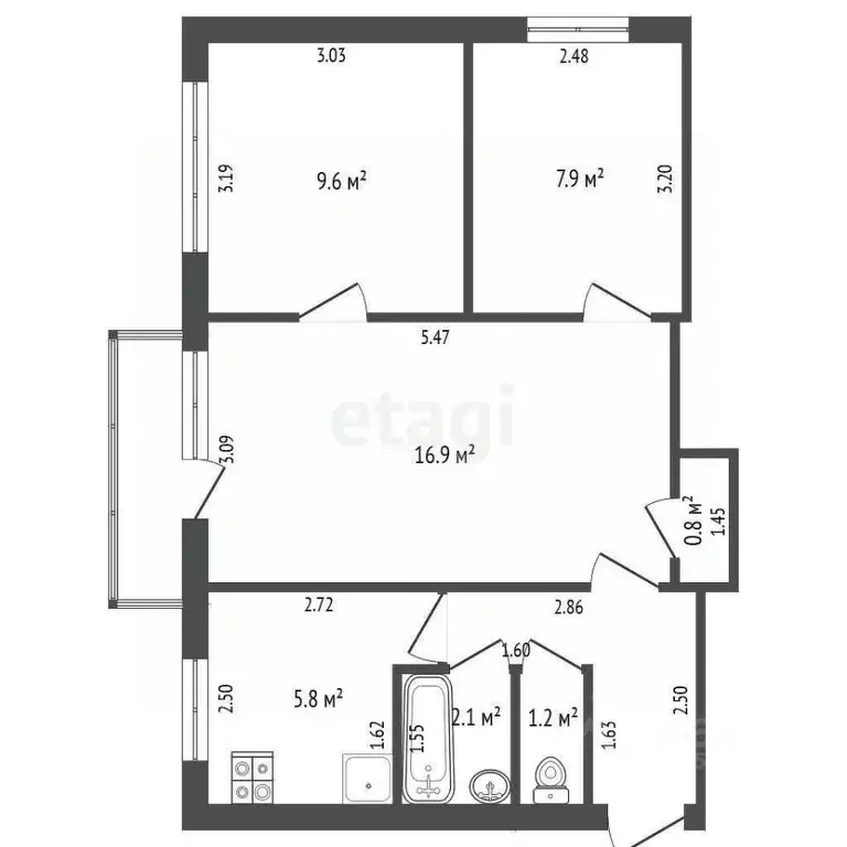 3-к кв. Архангельская область, Коряжма Советская ул., 6Б (48.9 м) - Фото 2