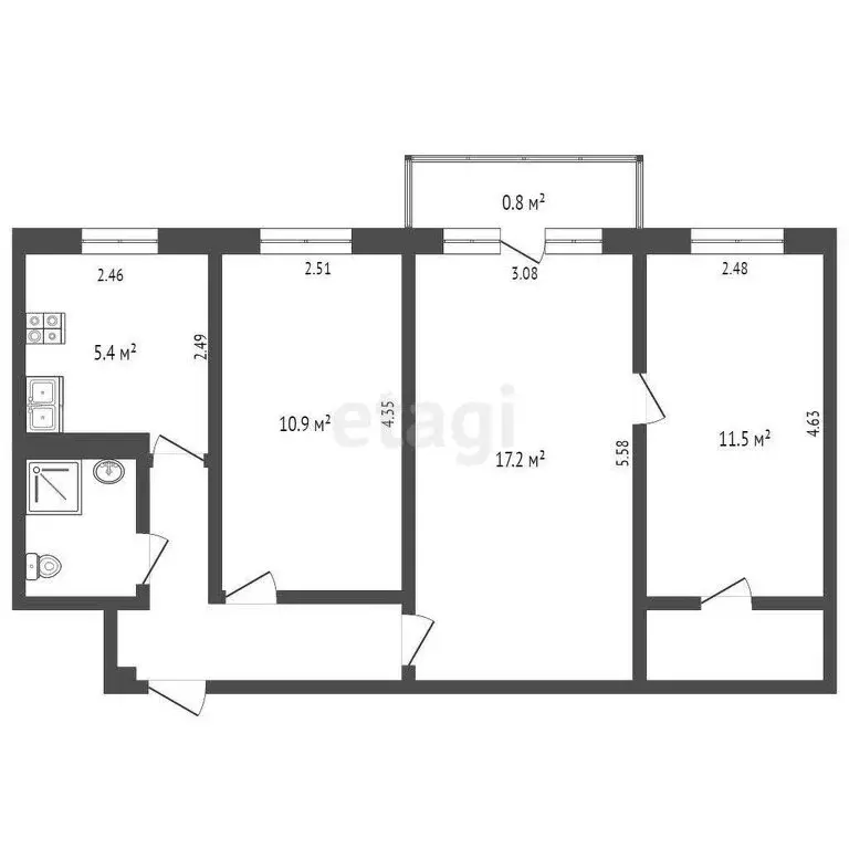 3-комнатная квартира: Псков, Коммунальная улица, 16 (55.3 м) - Фото 1