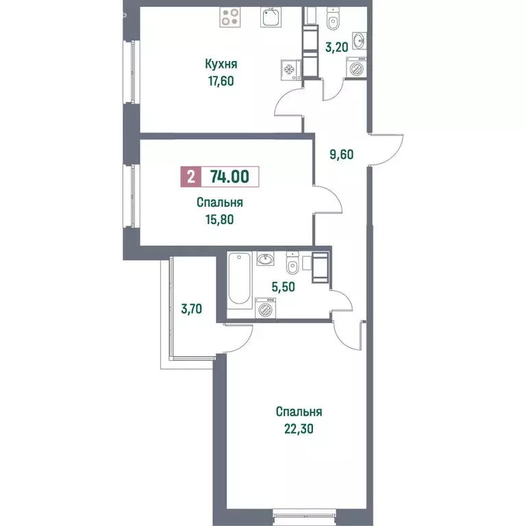2-комнатная квартира: Мурино, Ручьёвский проспект, 1/24 (74 м) - Фото 1