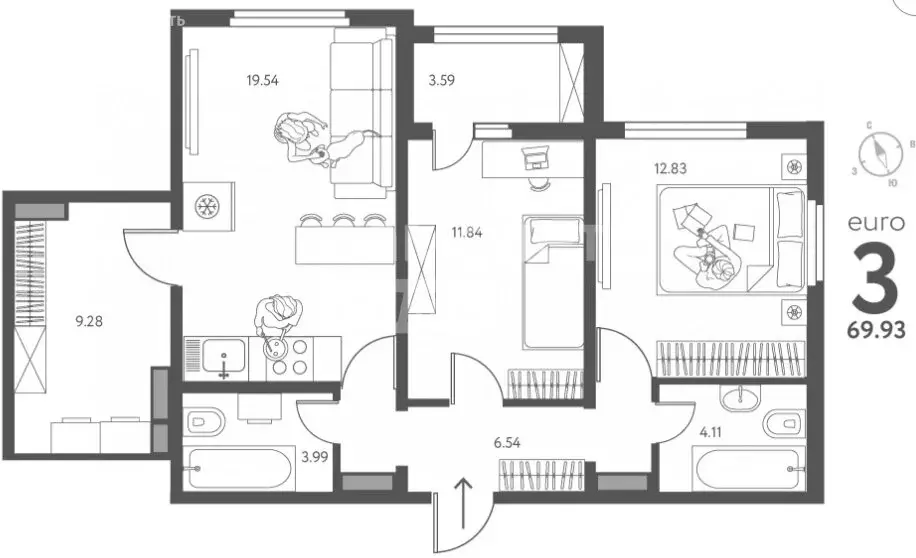 3-комнатная квартира: Липецк, улица Перова, 1 (70 м) - Фото 1
