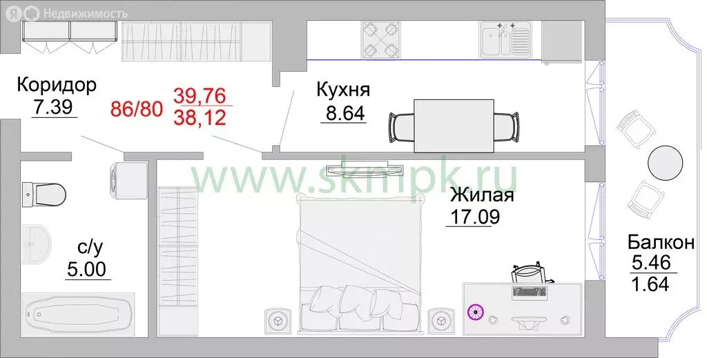 1-комнатная квартира: Пионерский, Портовая улица, 5А (44.7 м) - Фото 0
