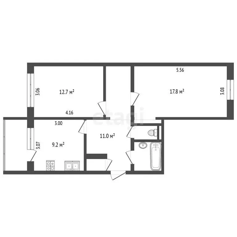 2-комнатная квартира: Елизово, улица Завойко, 65 (55.2 м) - Фото 1